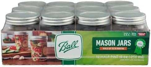 Ball Regular Mouth Mason Jars 8 oz. (12 Pack) - Half Pint Size Jars with Airtight Lids and Bands ... | Amazon (US)