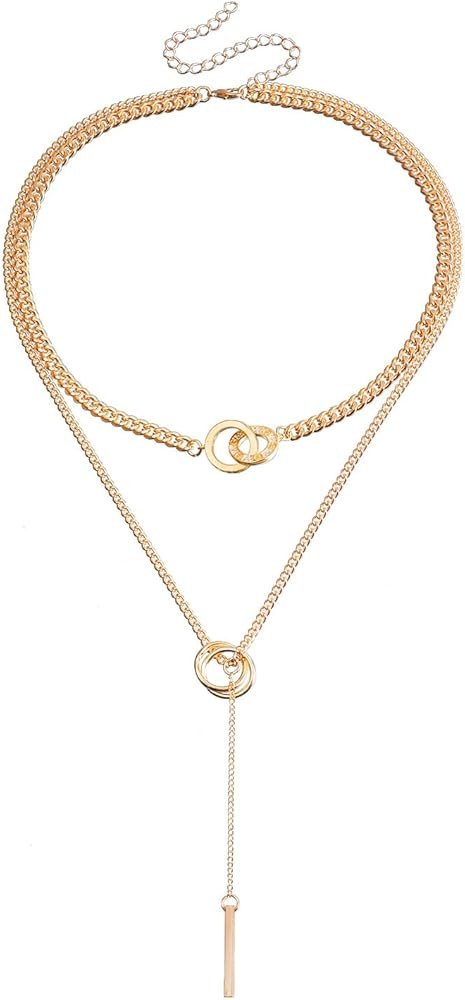Lariat Gold plated Necklace for Women Long Y-Shaped Layered Necklace Chain Drop Necklaces | Amazon (US)