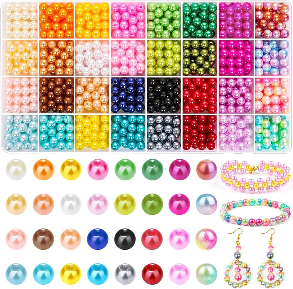 Pearl Beads for Jewelry Making, 8MM 32Colors Round Pearls Beads with Holes, 1000Pcs Handcrafted C... | Amazon (CA)