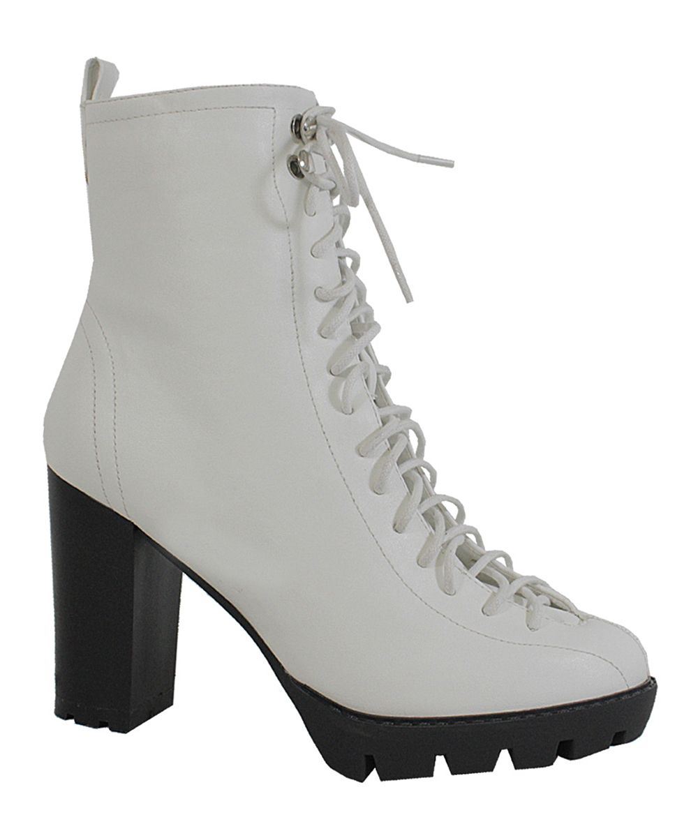 Yoki Women's Casual boots WHITE - White Lace-Up Bootie - Women | Zulily