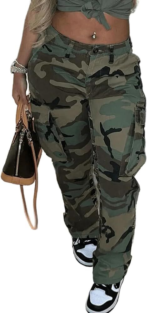 Women's Plus Size Cargo Camo Pants High Waist Slim Fit Camouflage Jogger Pants Sweatpants with Po... | Amazon (US)