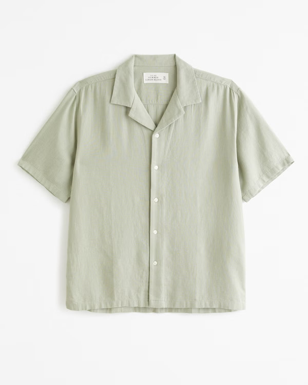 Camp Collar Linen-Blend Shirt | Abercrombie & Fitch (US)