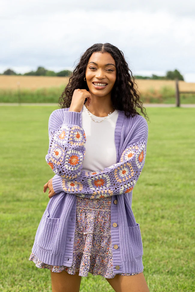 Posie Crochet Purple Sweater | Pink Lily
