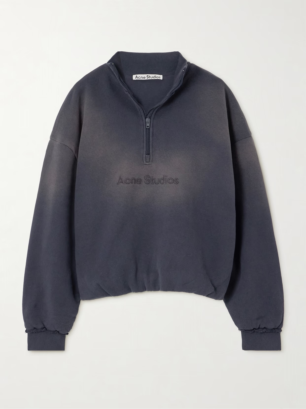 Acne Studios - Embroidered Frayed Cotton-jersey Sweatshirt - Blue - medium | NET-A-PORTER APAC