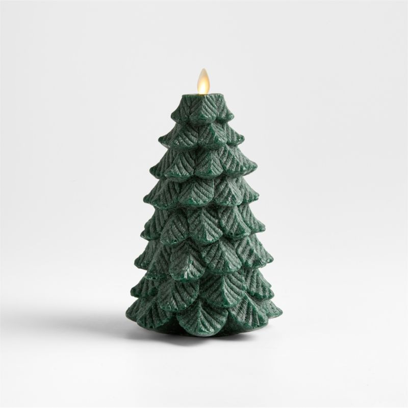 Flameless Flicker Green Tree Candle Large 8.5" | Crate & Barrel | Crate & Barrel