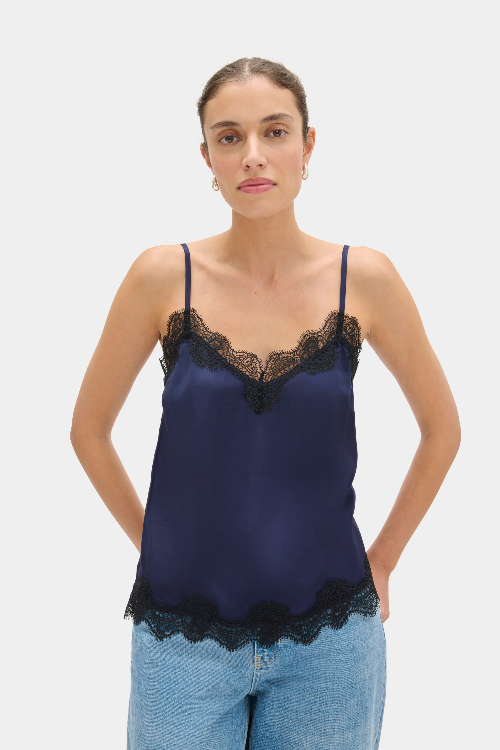 ALIGNE Lace Satin Top - Navy | Eme | ALIGNE USA