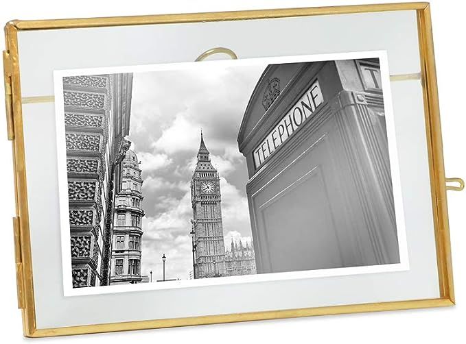Isaac Jacobs 4x6, Antique Gold, Vintage Style Brass and Glass, Metal Floating Picture Frame (Hori... | Amazon (US)