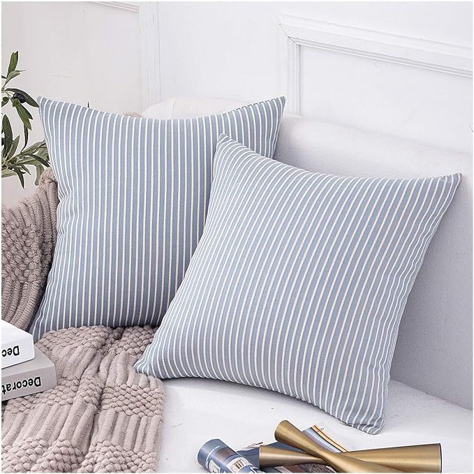 Jepeak Comfy Cotton Striped Throw Pillow Covers Cases, Pack of 2 Soft Decorative Square Ticking C... | Amazon (US)