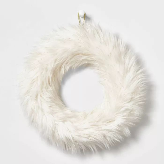 15in Faux Fur Wreath White - Wondershop&#8482; | Target