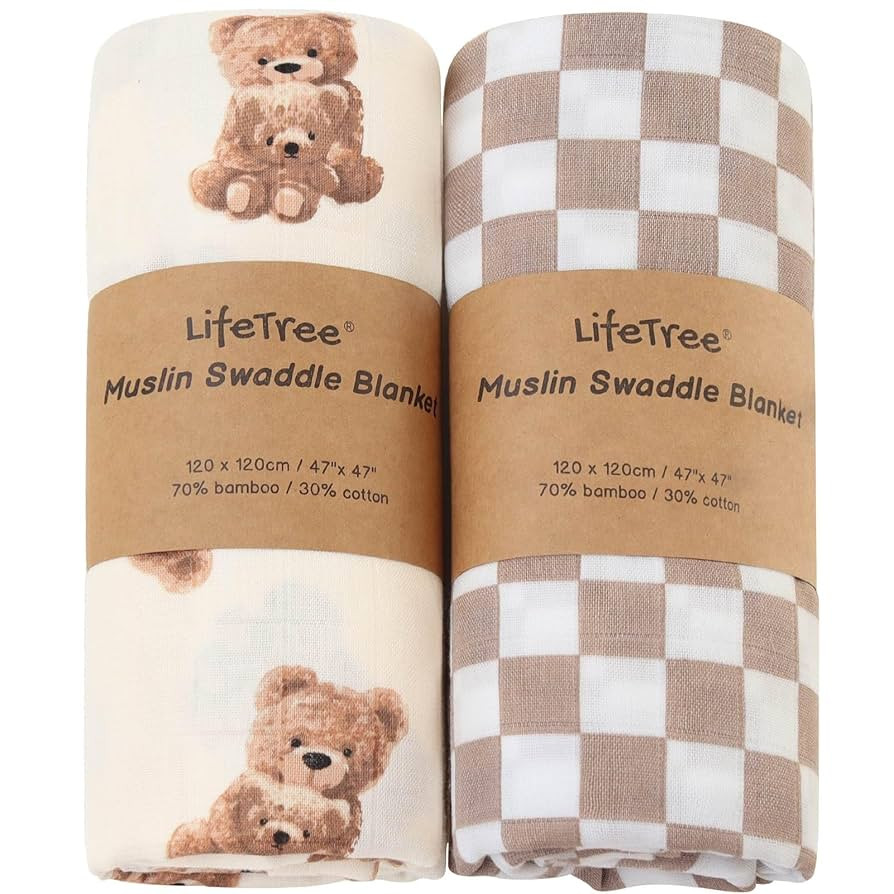 LifeTree Muslin Swaddle Blankets, Baby Swaddling Wrap Nursery Blanket Unisex, Soft 70% Viscose fr... | Amazon (US)