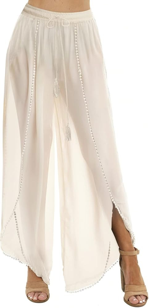 SENSERISE Womens Summer Beach Cover Up Pants Elastic Waist Wide Leg Open Wrap Pants with Tassel | Amazon (US)