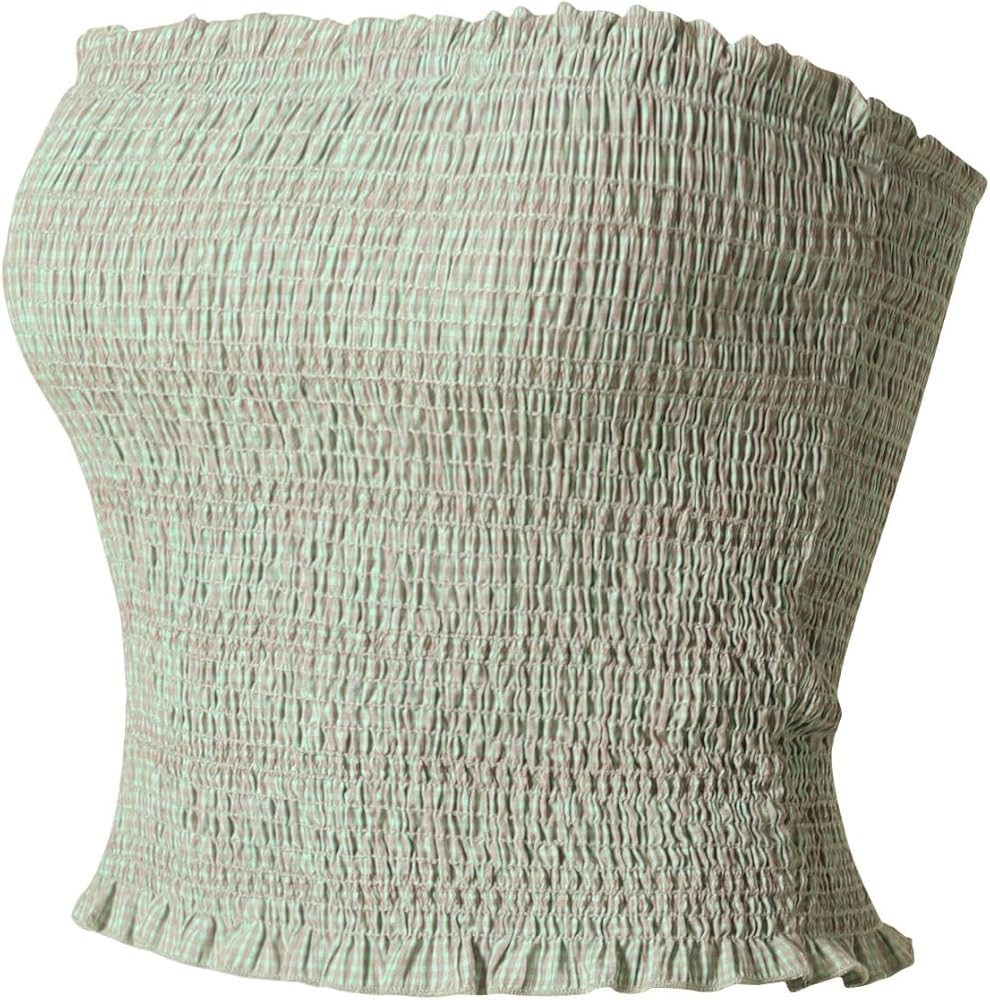 MixMatchy Women's Smocked Crop Tube Top - Casual Strapless Bandeau - Solid & Floral Print Ruffled... | Amazon (US)