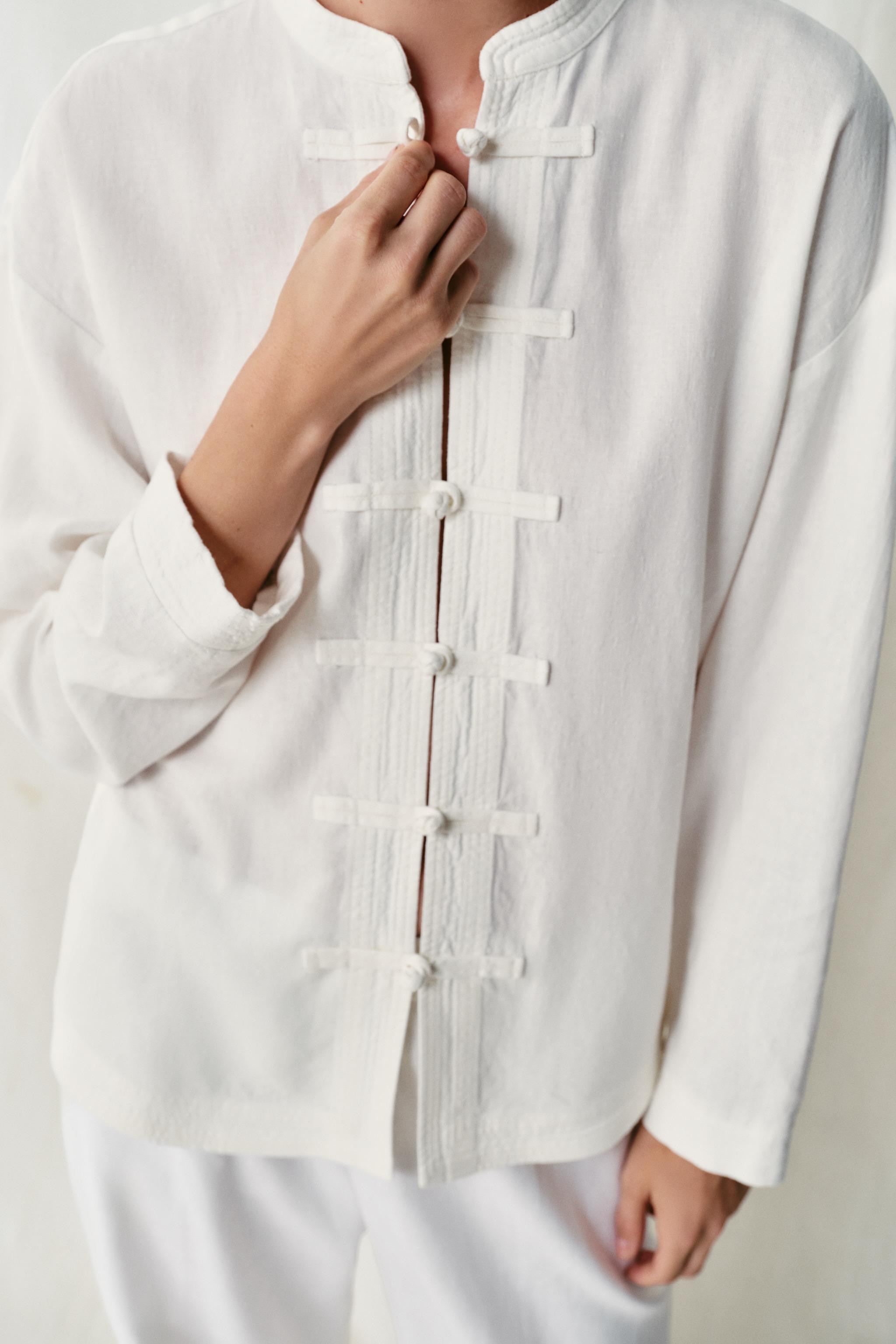 LINEN BLEND OVERSIZE SHIRT WITH FROG FASTENING | Zara UK