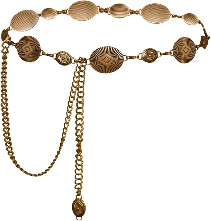 Scarlet Darkness Chain Belt for Women Metal Waist Chain Belt Turquoise Concho Western Belt | Amazon (US)