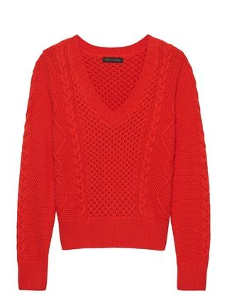 Cable-Knit Cropped V-Neck Sweater | Banana Republic US