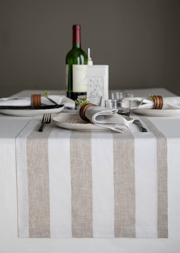 Solino Home Linen Fall Table Runner – Natural and White 14 x 36 Inch – European Flax Fabric 1... | Amazon (CA)