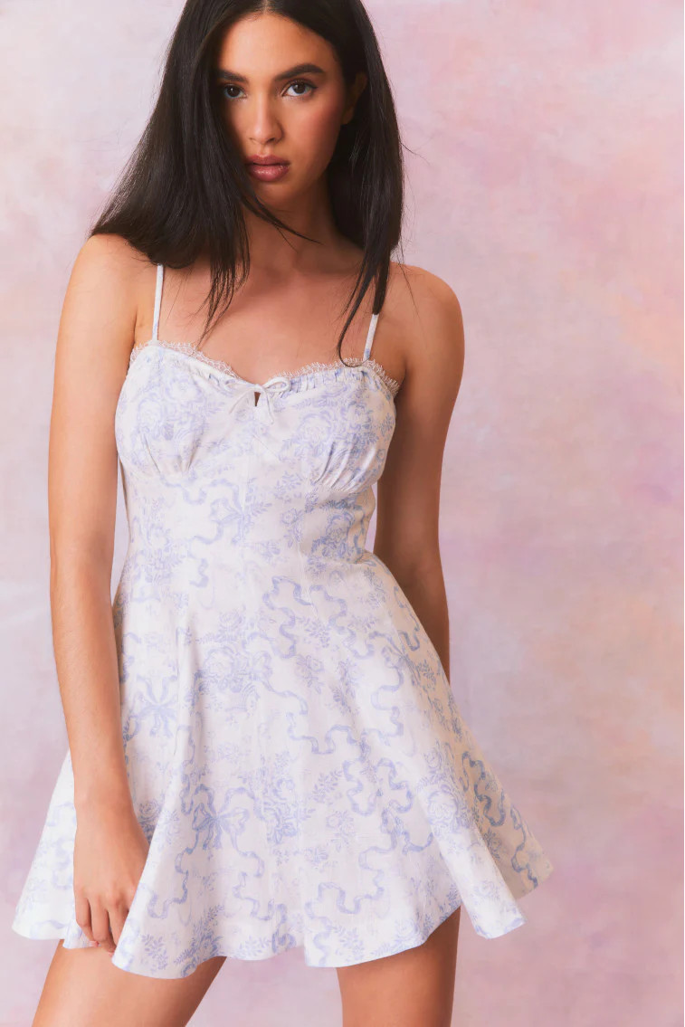 Shai Linen Bow Print Mini Dress | LoveShackFancy