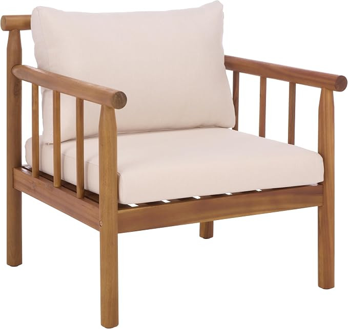 SAFAVIEH Outdoor Patio Furniture Collection - Cardori Teak Solid Wood Accent Chairs, Cushioned Mo... | Amazon (US)