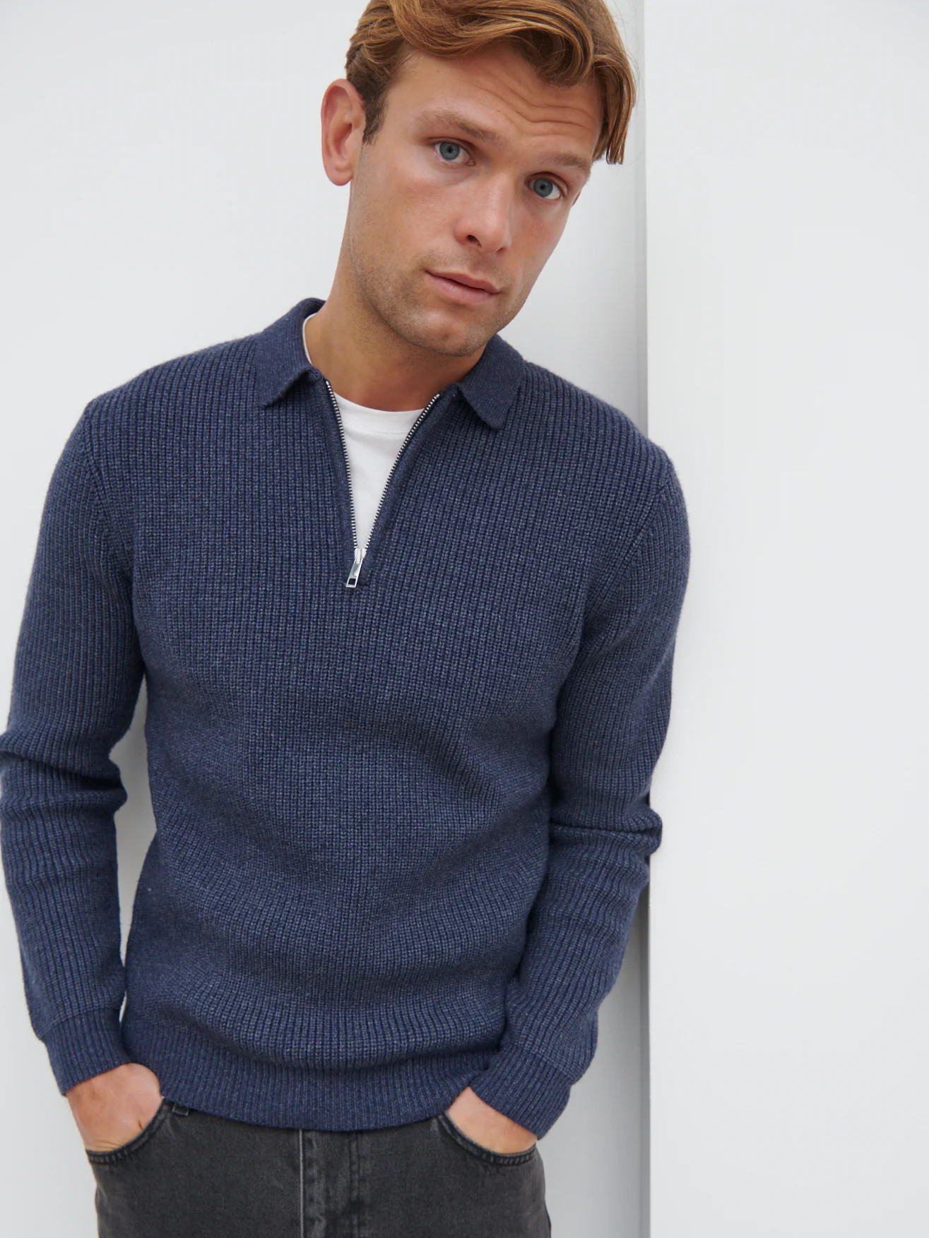 Kai Fisherman Rib Half Zip Jumper - Navy Marl | NOBL