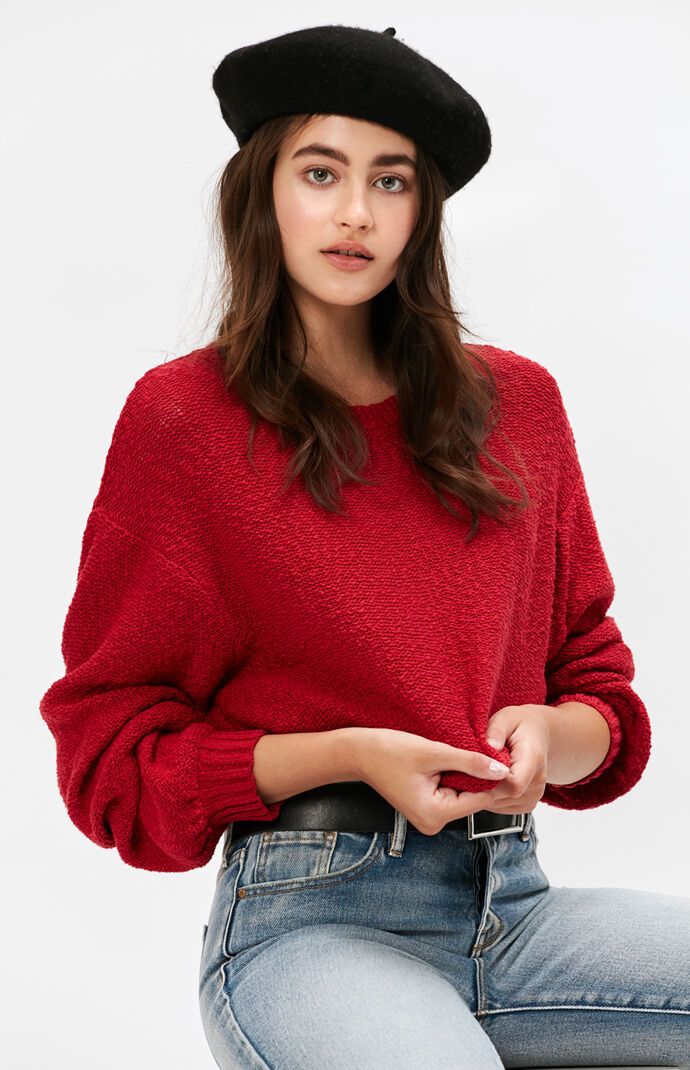 Kendall & Kylie Womens Cropped Banded Sweater - Red | PacSun