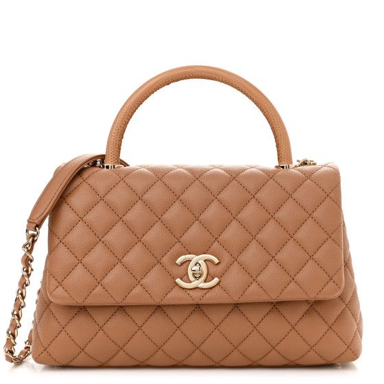 Caviar Quilted Lizard Embossed Small Coco Handle Flap Brown | FASHIONPHILE (US)