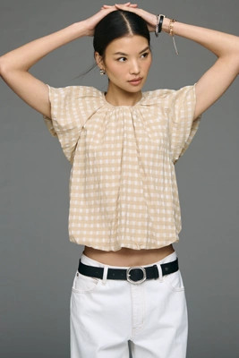 Maeve Textured Puff Sleeve Top | Anthropologie (US)
