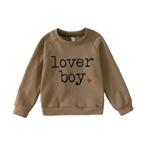 IZYJOY Toddler Baby Boy Valentine's Day Sweatshirt Boys Lover Heart Long Sleeve Shirts Crewneck Pullover Top(Brown, 120<4-5T>) | Amazon (US)
