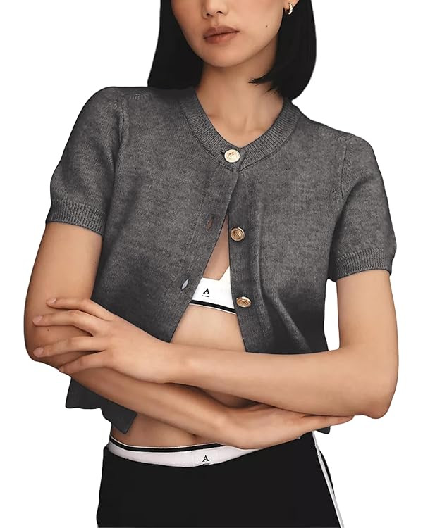 Women's Cable Short Sleeve Cardigans Sweater Button Down Lightweight Cropped Casual Ribbed Knitte... | Amazon (US)