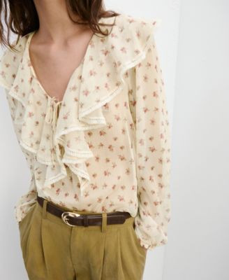Mango Women's Ruffled Floral Blouse - Yellow | Macy's