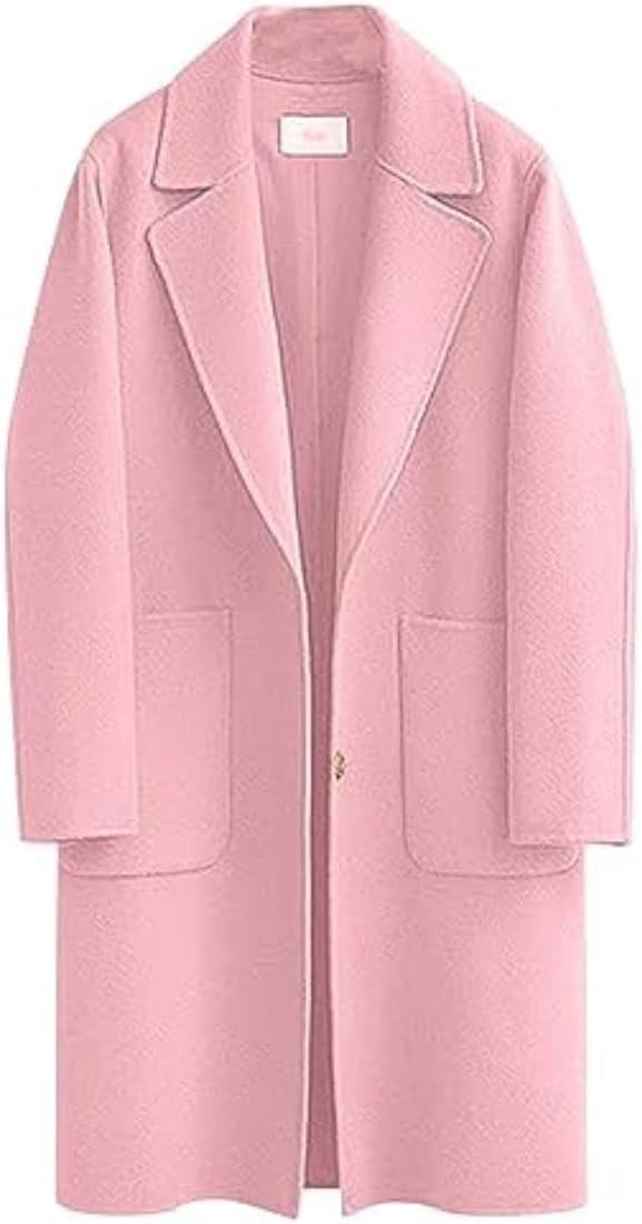 Omoone Women's Notched Lapel Wool Coats Mid Long Button Pea Coats Warm Thicken Trench Jacket | Amazon (US)