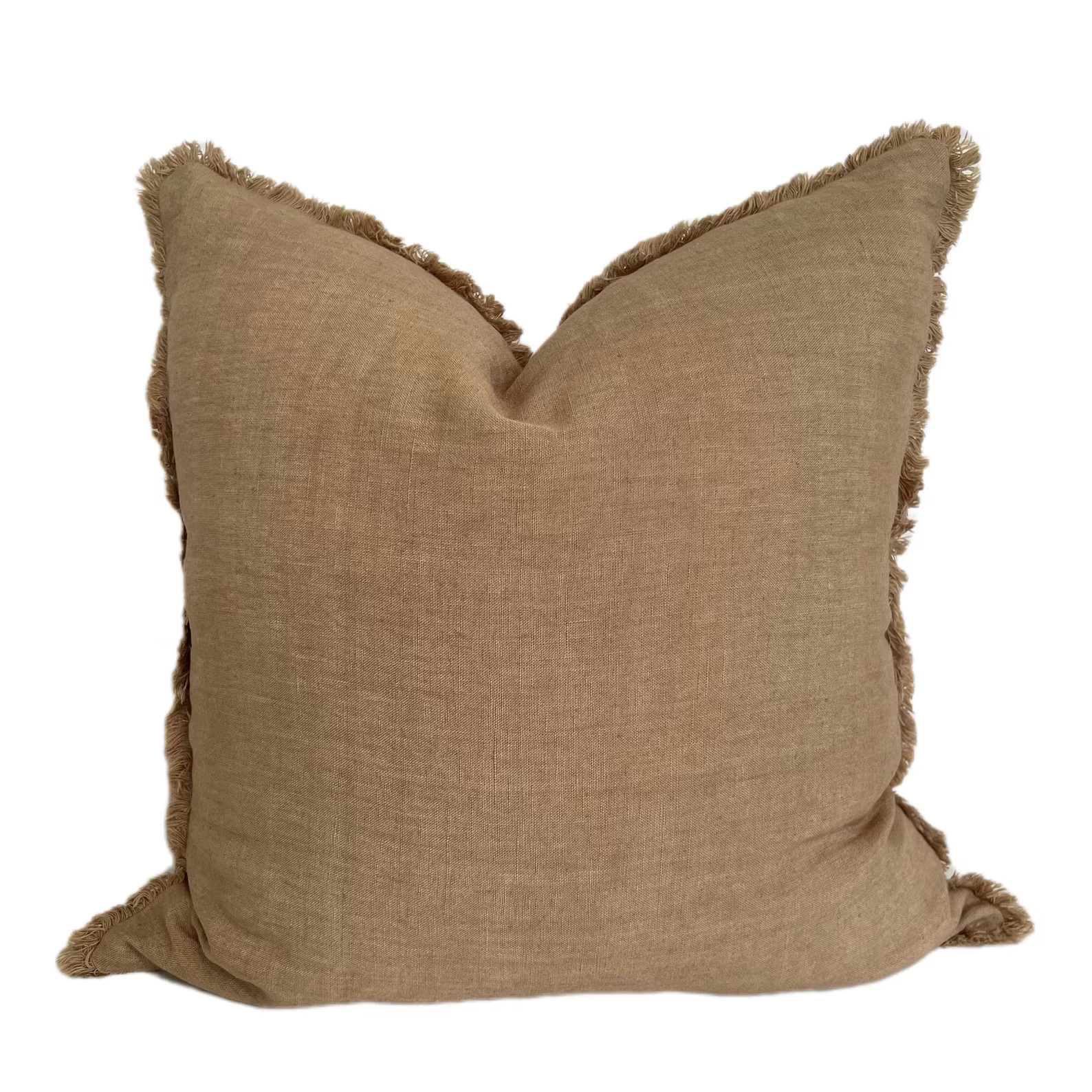 Sand Linen Pillow Cover, Neutral Ochre Fringe Linen Pillow 20x20, Soft Sofa Pillow Case, Farmhous... | Etsy (US)