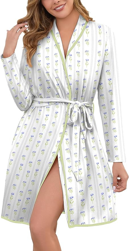 Robes for Women Print Long Sleeve Kimono Bath Robe Lightweight House Coat Bathrobe Loungewear wit... | Amazon (US)