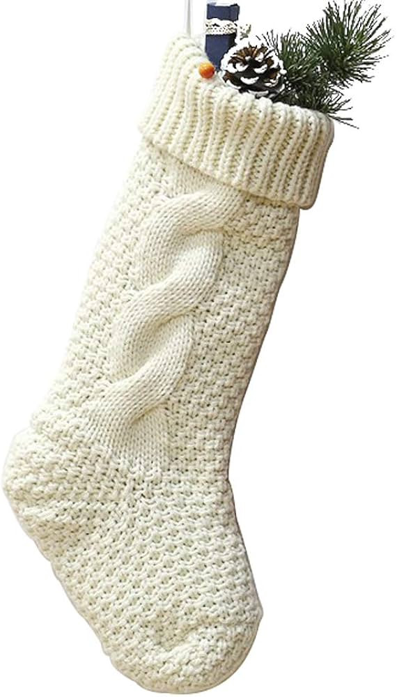 18" Large Size Cable Knit Christmas Stockings,Unique Burgundy Xmas Stocking Decorations for Famil... | Amazon (US)