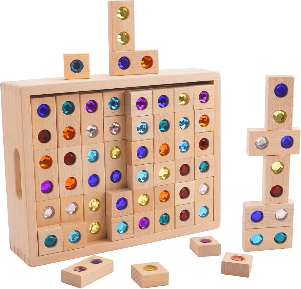 128pcs Wooden Building Blocks Set Rainbow Stacking Game Rainbow Stacker Acrylic Block Constructio... | Amazon (US)