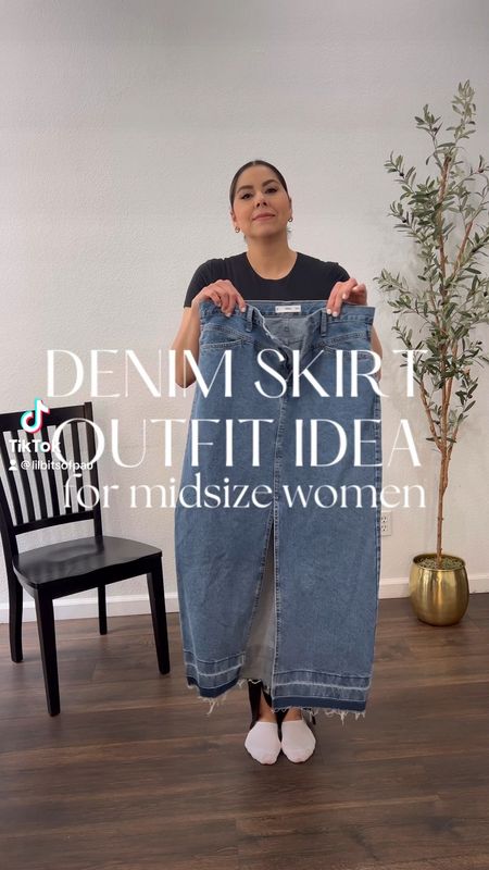 long denim skirt outfit idea for midsize women, long denim maxi skirt

#LTKSeasonal #LTKFind #LTKstyletip