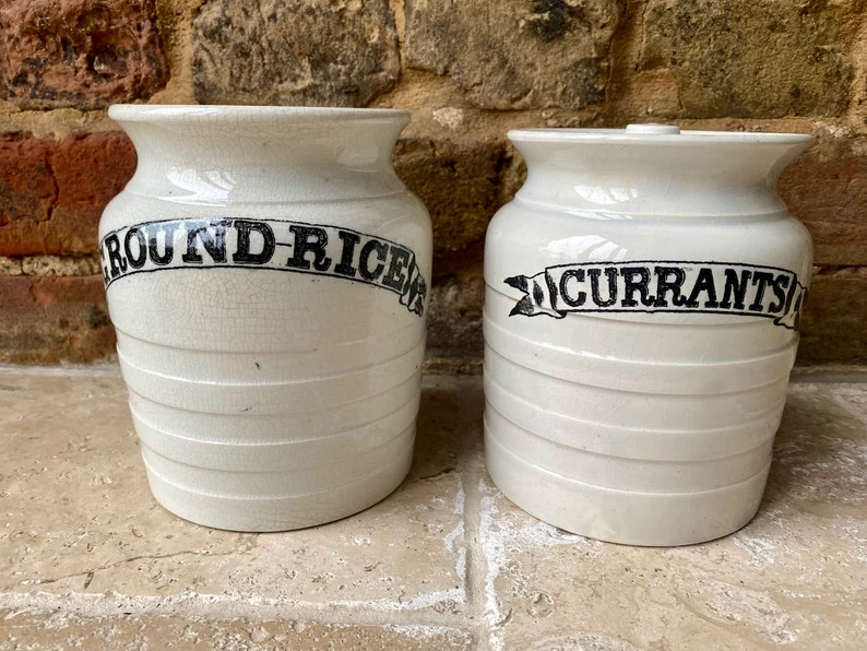 ONE X Antique Edwardian White Ironstone Ground Rice or Currants Storage Jar White Banded Kitchen ... | Etsy (UK)