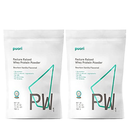 Puori Whey Protein Powder - Bourbon Vanilla - PW1 Pasture Raised, Grass-Fed & Non-GMO - 100% Natural and Pure for Muscle Growth - 21g Protein 1.98lbs, Pack of 2 - Gluten-Free | Amazon (US)