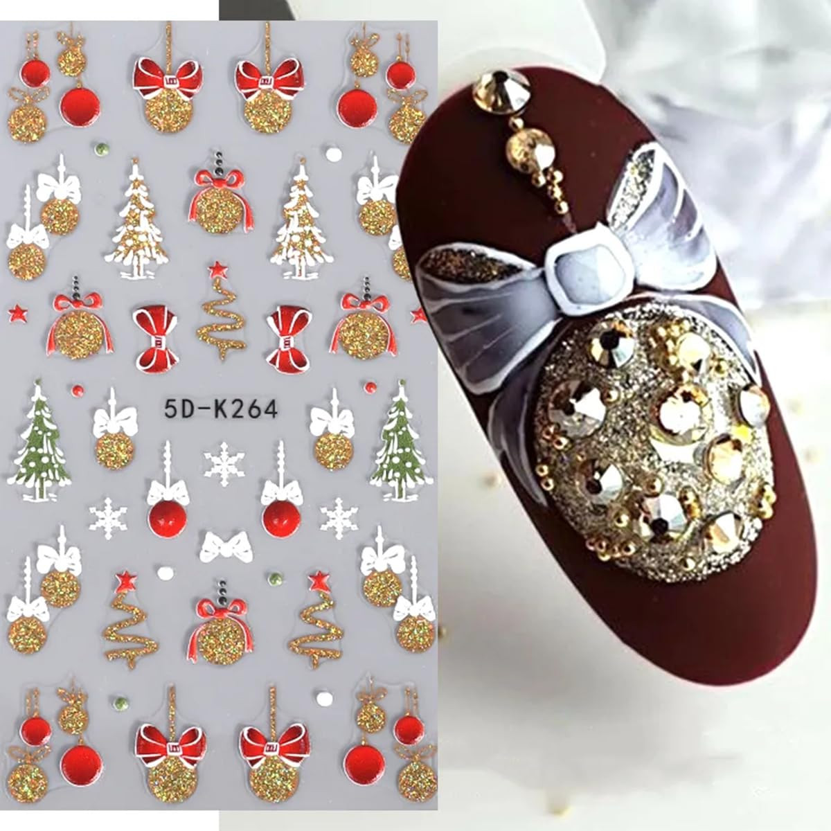 Christmas Nail Art Stickers Winter Snowflake Snowman Nail Decals 5D Acrylic Engraved Nail Sticker... | Amazon (US)