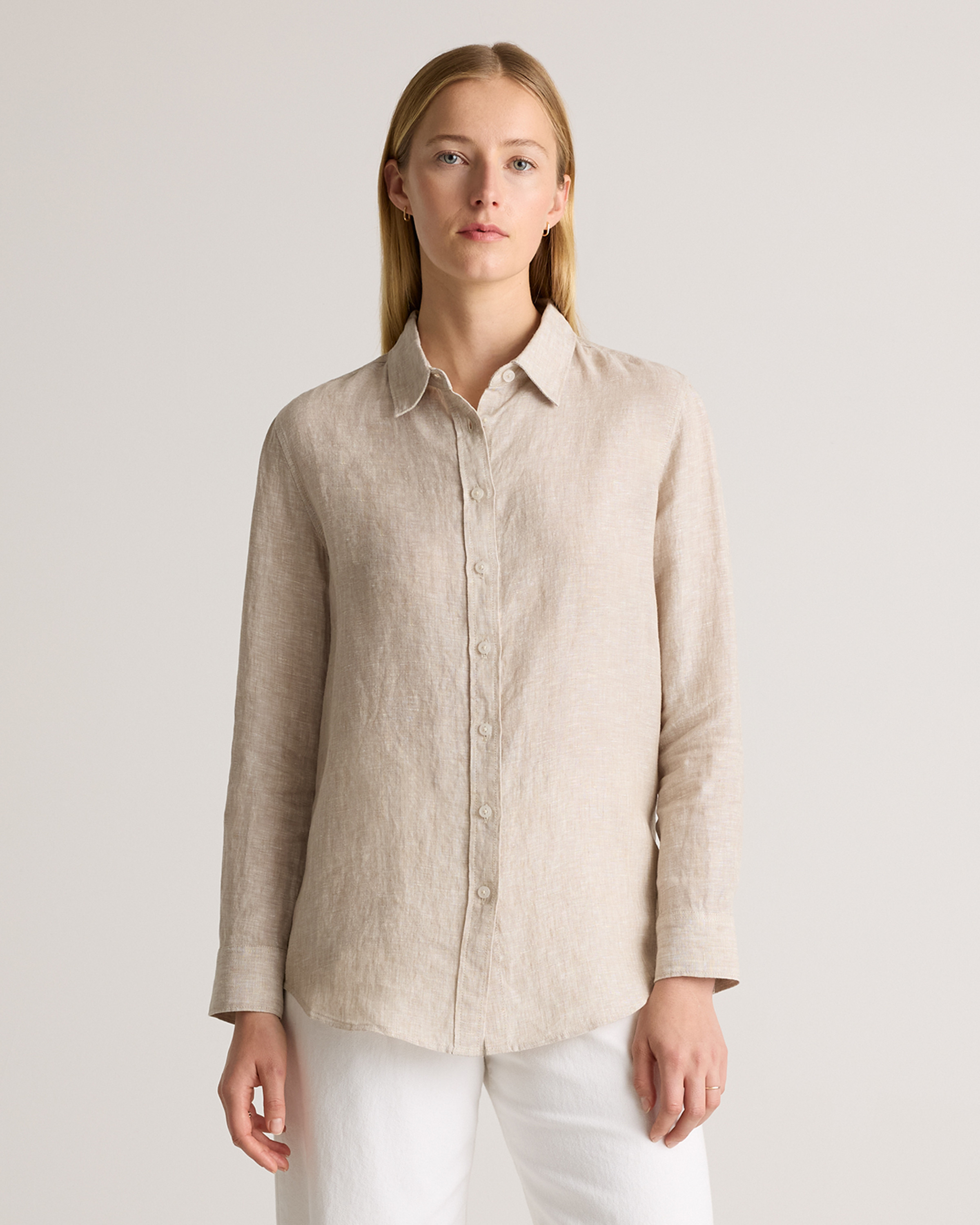 Quince | Women's 100% European Linen Long Sleeve Shirt in Flax, Size XL | Quince