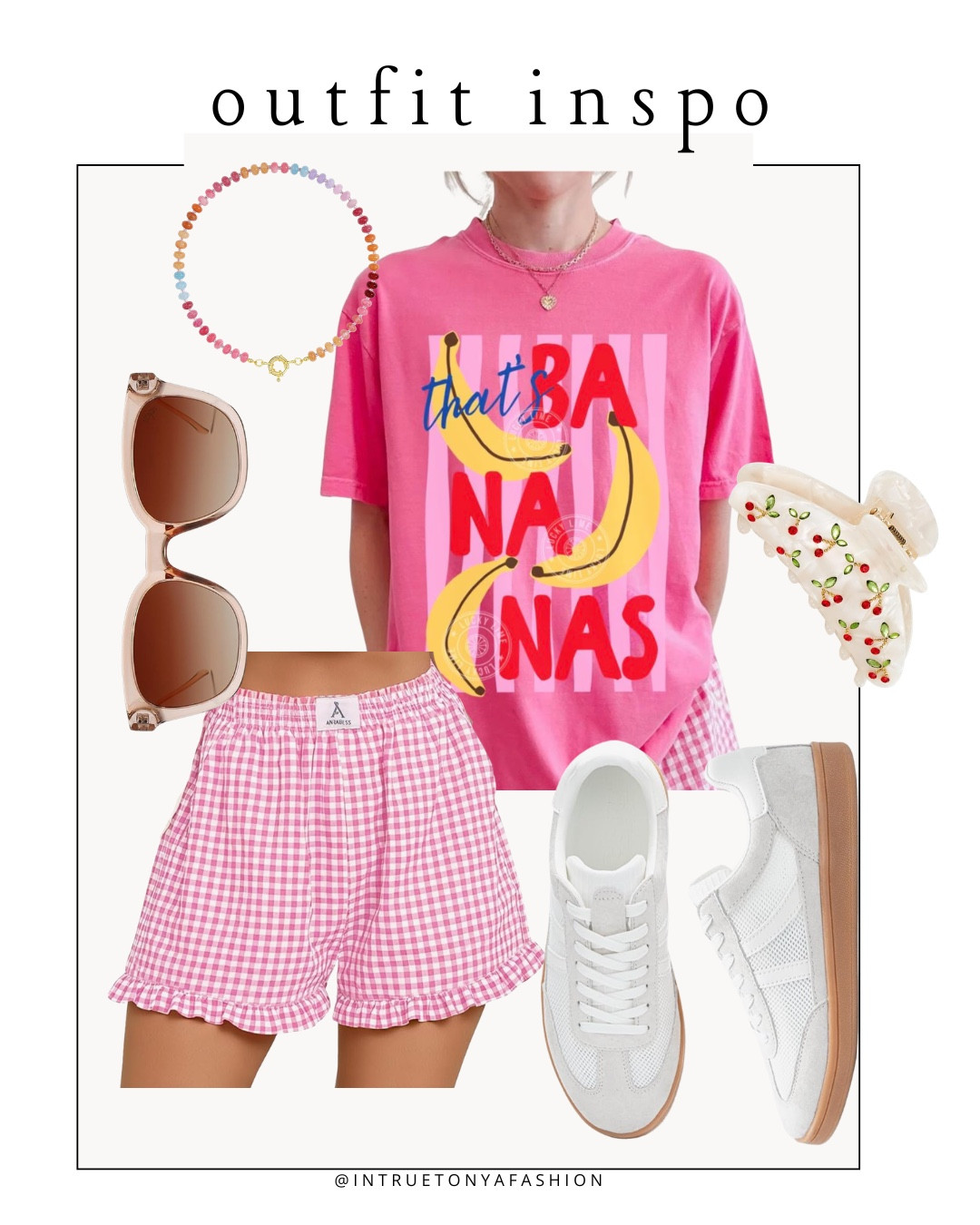 Colorful summer outfit — pink graphic tee, gingham boxer shorts, white sneakers, and beaded necklace






Amazon outfits every outfit inspo, outfit ideas, casual outfits amazon, amazon outfits every day, spring outfits 2026, summer outfits

#LTKPetite #LTKootd #LTKSaleAlert