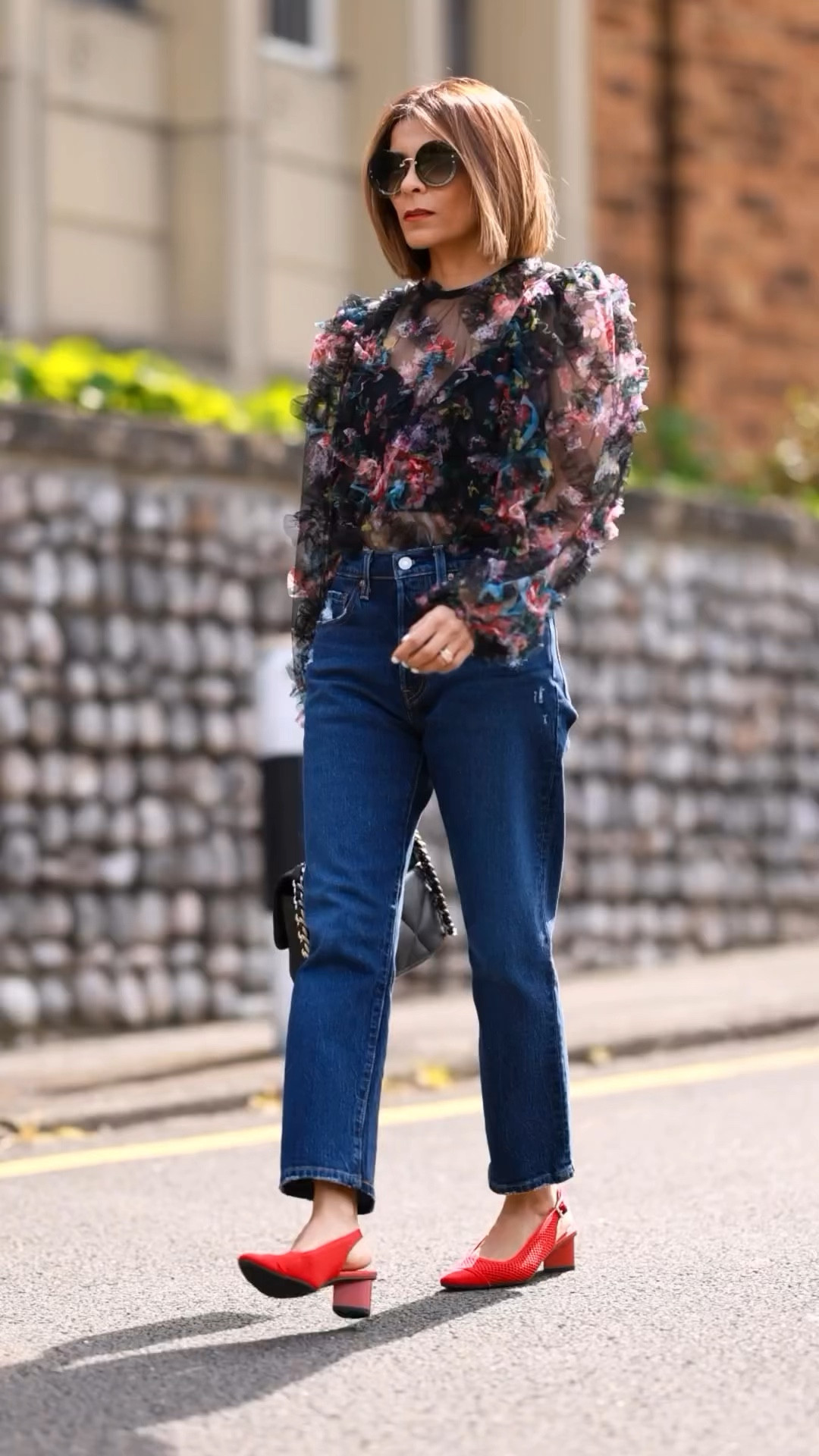 Ruffle Mesh Top in Black 501® Levi's® Crop Jeans Dark Blue Red Pointed-Toe Slingback Sandals Miu Miu Sunglasses Spring Outfit Everyday Outfit Summer Outfit Smart Casual Look

#LTKeurope #LTKover40 #LTKstyletip