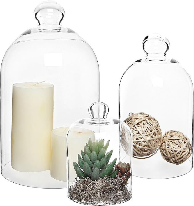 MyGift Set of 3 Decorative Clear Glass Apothecary Cloche Bell Jars/Centerpiece Dome Display | Amazon (US)