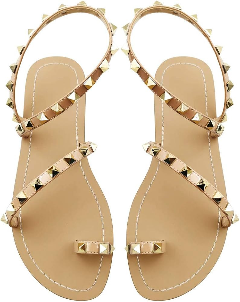 JF shoes Women's Crystal with Rhinestone Bohemia Flip Flops Summer Beach T-Strap Flat Sandals | Amazon (US)