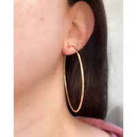 14K Gold Large Hoop, Hoop Earring, Real Thin Hoops, 1.5mm Thick Big Earrings 70mm, Lightweight 14Kgoldhoop | Etsy (US)