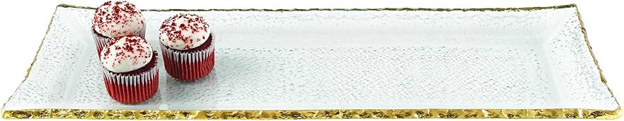 Badash Goldedge Glass Serving Tray - 18" x 6.5" Hand-Decorated Gold Leaf Edge Rectangle Platter -... | Amazon (US)