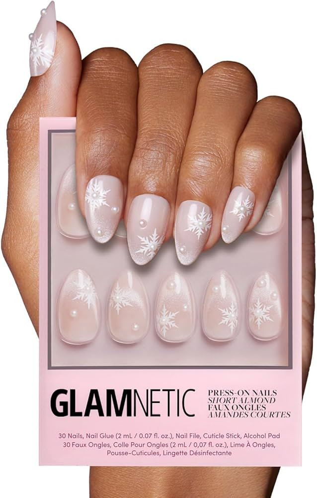 Glamnetic Press On Nails - Snowfall | Semi-Transparent Snowflake & 3D Pearl Accent Almond False N... | Amazon (US)