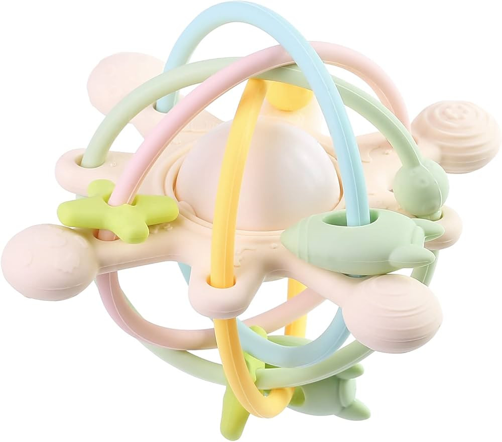 Baby Teether Toy for Babies 3 Months+, Silicone Baby Teething Toys, Rattle Sensory Teether Toy fo... | Amazon (US)
