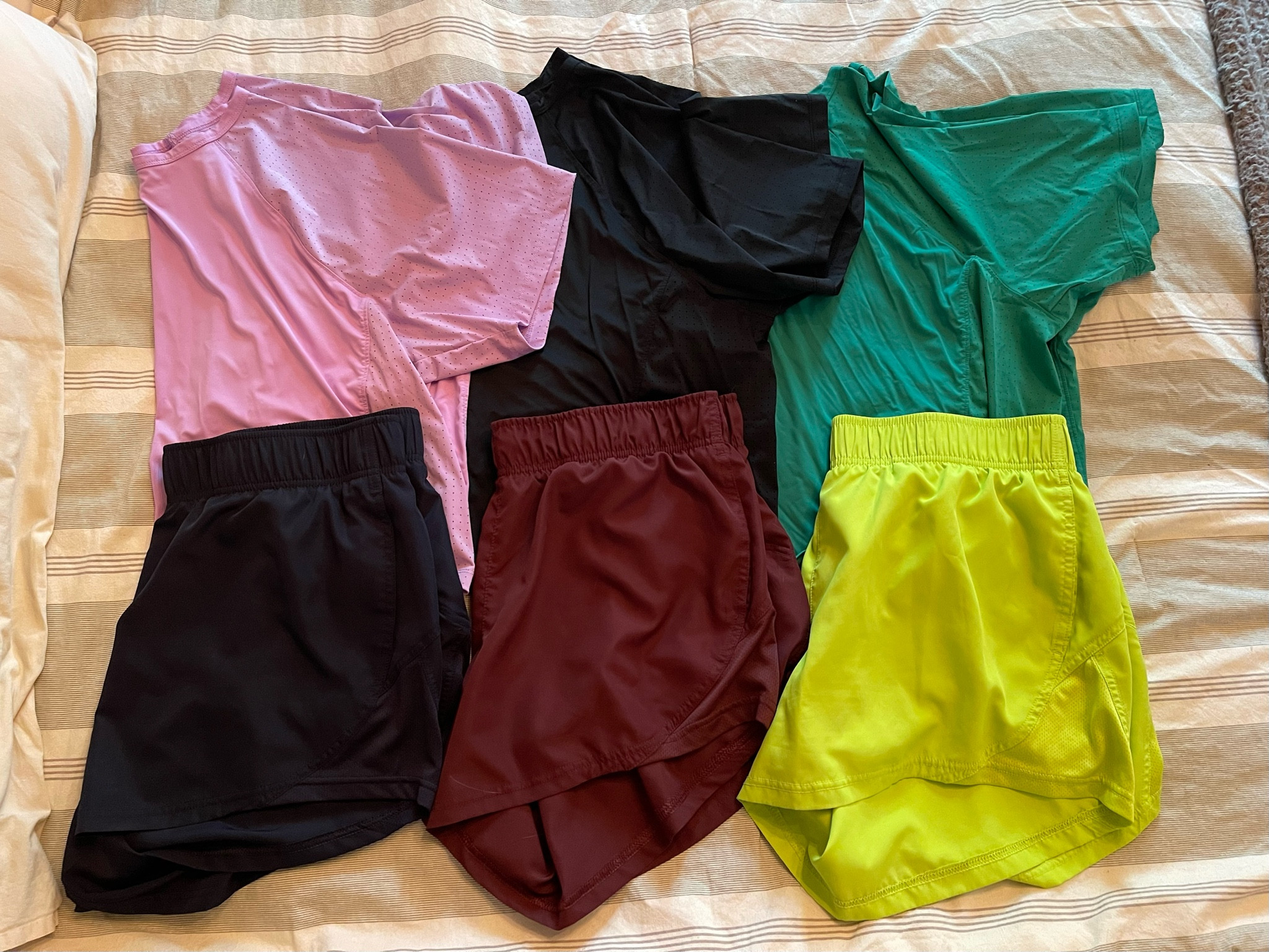 I am OBSESSED with these shorts and shirts. The shirts are from Target. I have purple, green and black. Shorts are from Walmart. I have navy, brown/rust and green

#LTKStyleTip #LTKFitness #LTKActive