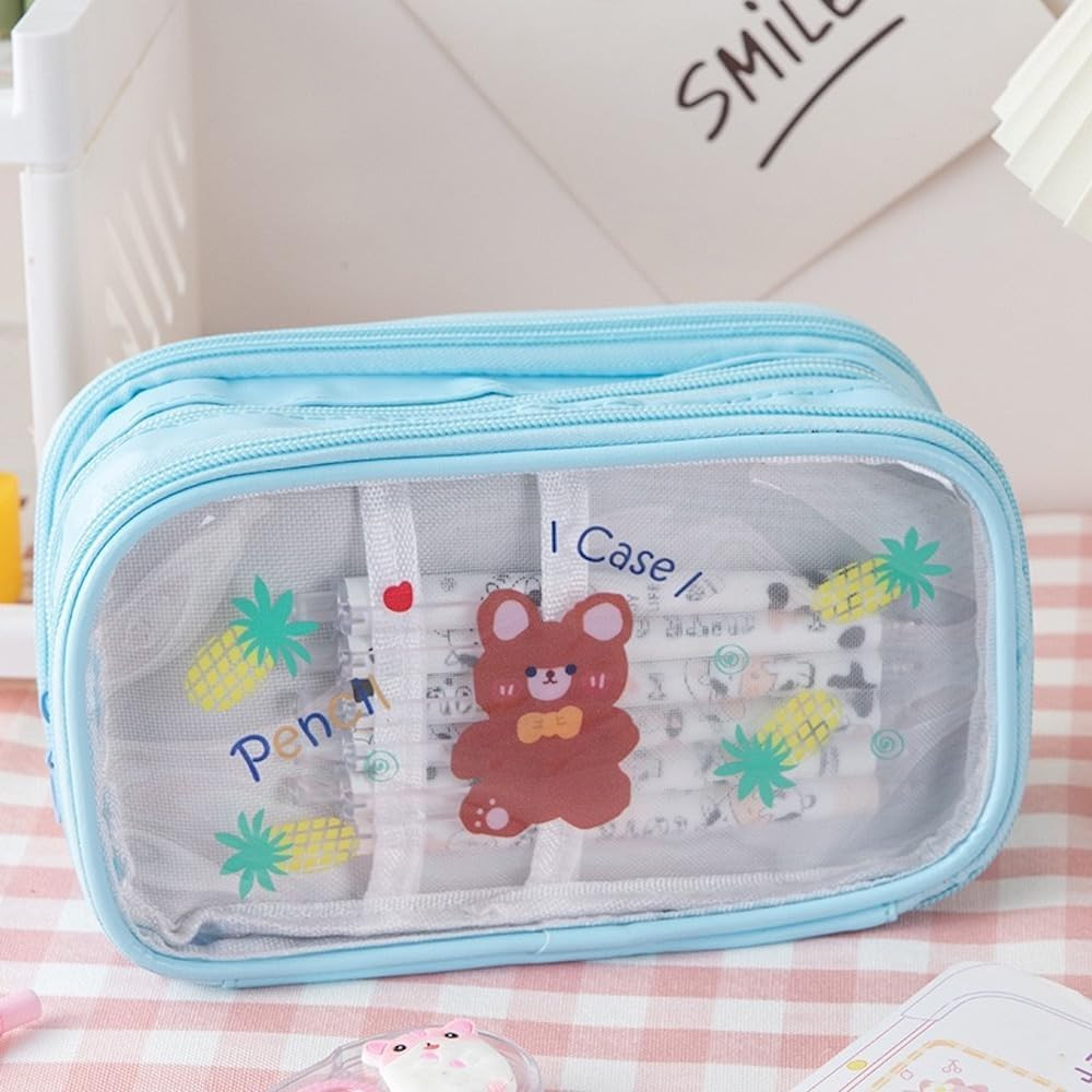 Kawaii Pencil Pouch Triple Zipper Large Clear Pencil Pouch Cute Kawaii Pencil Case Waterproof Pen... | Amazon (US)