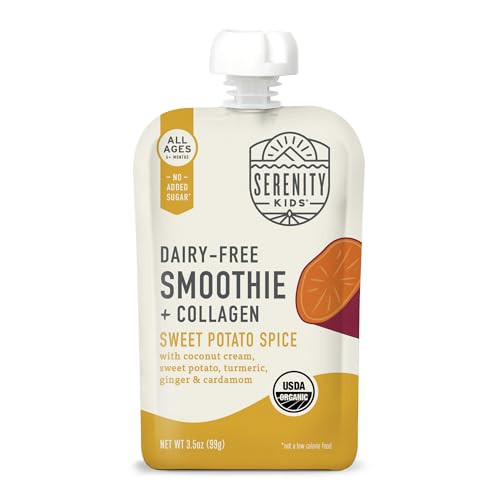 Serenity Kids 6+ Months Dairy-Free Smoothie Baby Food Pouches - USDA Organic, Grass Fed Collagen Protein - 3.5 Oz BPA-Free - Sweet Potato Spice - 6 Count - Smoothie Pouches | Amazon (US)